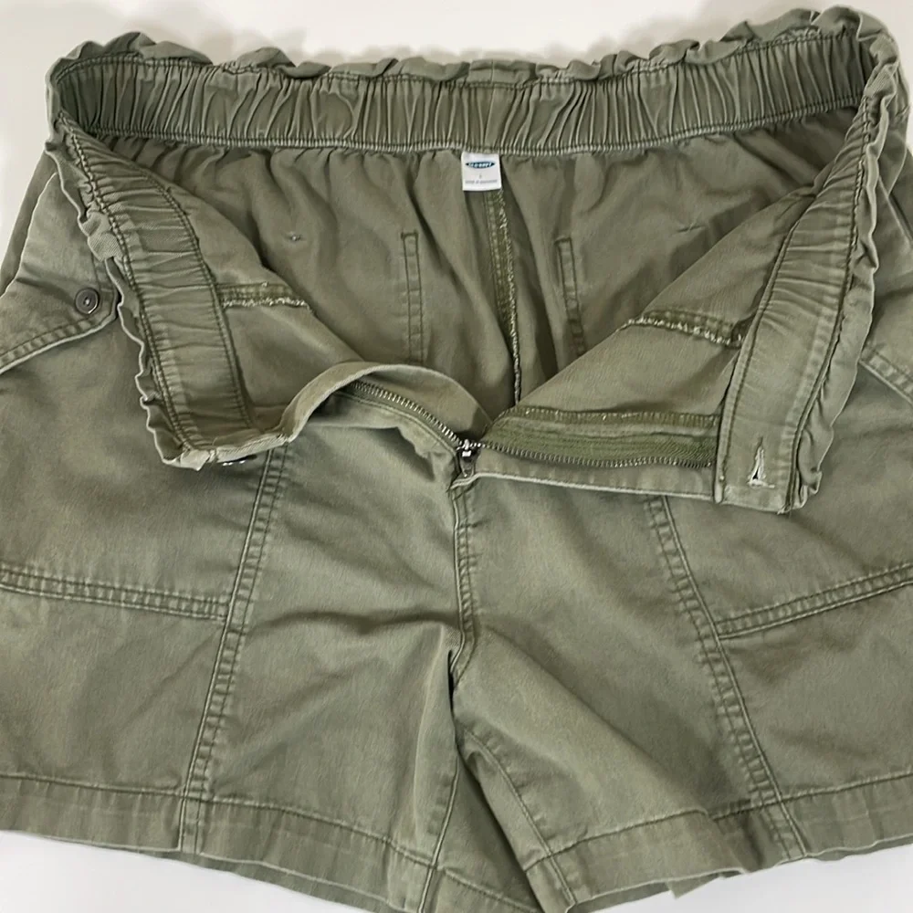 OLD NAVY Women’s Olive Paper Bag Elastic Waist Button Pockets LG Shorts‎ Casual - Picture 7 of 11